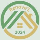 Logo Renove'L 2024. Symbole de rénovation: toit stylisé vert et jaune or, fenêtre centrale, encadré par un cercle bicolore.